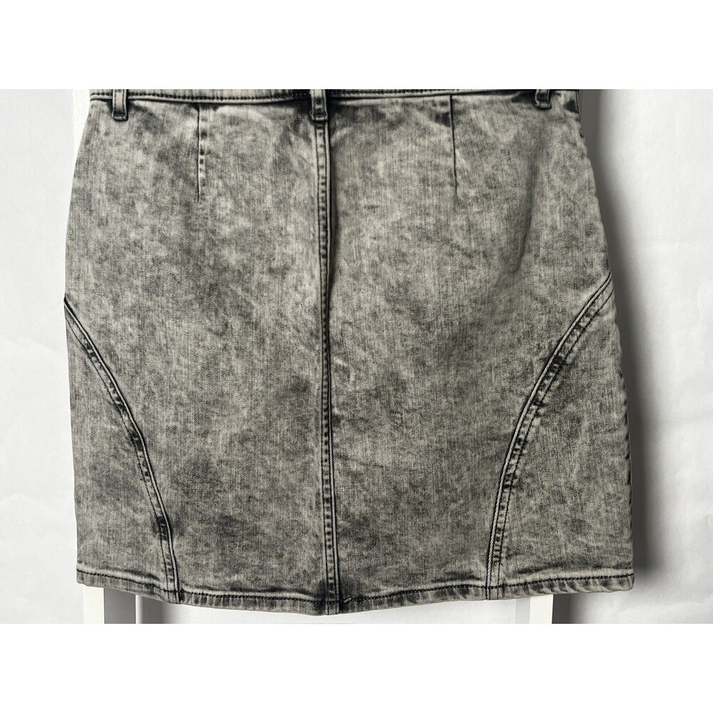 Express Mini Skirt Denim Black Wash Distressed High Rise Stretch Y2K Women 6 NEW - Picture 12 of 15